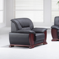 办公沙发茶几组合办公室沙发简约商务休闲经典办公接待沙发茶几真皮办公室沙发三人位黑色 一人位黑色西皮