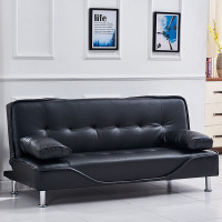 简易折叠两用沙发多功能小户型双人皮革沙发床办公沙发1.8米 HKS11黑色皮革