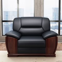 办公沙发商务办公室会议会客接待洽谈真皮沙发茶几组合简约办公家具 黑色 牛皮单人位