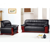办公沙发茶几组合办公室沙发简约商务休闲经典办公接待沙发茶几真皮办公室沙发三人位黑色 3+1黑色西皮