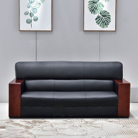 现代简约办公室真皮沙发 商务会客接待办公沙发 沙发茶几组合 优质西皮三人位 三人位（高档牛皮）