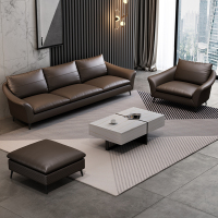 办公沙发茶几组合套装北欧真皮三人位沙发休闲商务接待室沙发会客办公室沙发意式小户型 头层真皮 单人位