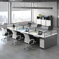 办公桌现代简约职员桌办公室桌椅组合屏风工作位隔断卡座2/4/6/8人员工桌工位 王字型六人位(含活动柜)