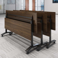 家具折叠培训桌椅组合长条形桌拼接翻板桌双人移动桌子课桌双层会议桌 1600*400