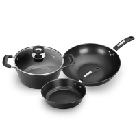 张小泉 精铁锅具三件套炒锅汤锅平底煎锅锦厨系列厨房锅具组合