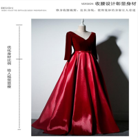 演出服 长裙 酒红色