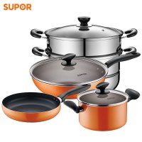 苏泊尔(SUPOR) 居家炊具不粘四件套(不粘三件套TP1612E+不锈钢蒸锅EZ26BS05)