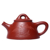 美壶之家 宜兴紫砂壶大红袍手工刻绘霸王石瓢壶 功夫茶具套装150cc 单个价