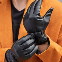 皮手套男保暖冬季骑行防风防寒 黑色