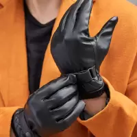 皮手套男保暖冬季骑行防风防寒 黑色