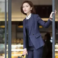 韩版长袖条纹小西装 西装外套+包裙+裤子