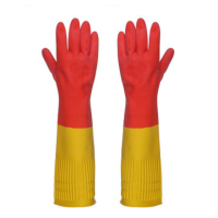雅格天然乳胶双色手套加长加厚橡胶家务防水超长耐油防污手套包