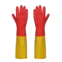 雅格天然乳胶双色手套加长加厚橡胶家务防水超长耐油防污手套包