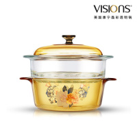 康宁VISIONS 晶彩透明锅 VS-22-FLR+Glass Steamer (2.25L花卉汤锅带20cm蒸格组合)