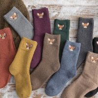 猫人10双装长袜子女中筒袜可爱秋冬季加厚加绒保暖羊毛袜