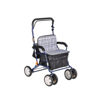 TacaoF 老年人购物车助行手推车 买菜车铝合金轻便扶手可调高度可坐可推 黑白格子 SIST07