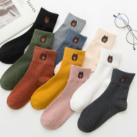 猫人10双装袜子女士日系可爱中筒袜子长筒秋冬季堆堆棉可爱