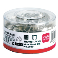 得力(deli) 0040镀镍图钉 软木板按钉 照片钉 300枚/筒(5筒)
