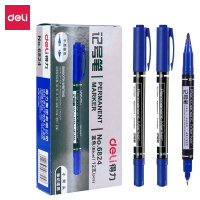 得力(deli)6824记号笔双头多用油性记号(12支/盒)-蓝