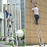 谋福多功能梯 折叠梯 升降直梯加厚铝合金竹节梯子[加长直梯5米款]