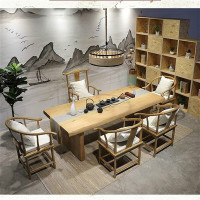 新中式喝茶桌椅组合茶室长方形泡茶桌家用客厅禅意