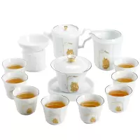 苏氏陶瓷 SUSHI CERAMICS 功夫茶具套装手绘描金陶瓷茶杯子茶具礼盒套装(三才盖碗+茶壶)