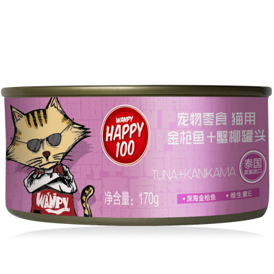 顽皮Happy100猫用18版金枪鱼+蟹柳罐头170g*12