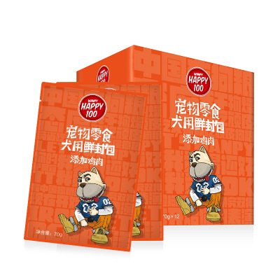 顽皮Happy100宠物零食 犬用鲜封包 添加鸡肉70g*12