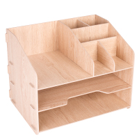 得力(deli)木制DIY创意多层组合收纳盒 多功能桌面收纳座/文件框/文件架 原木色*3