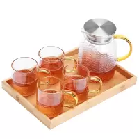 苏氏陶瓷(SUSHI CERAMICS)玻璃茶具套装 高硼硅锤纹泡茶壶茶杯带茶托盘组合