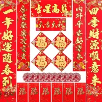 捷昇 新年春节过年装饰品挂饰新春对联红包春联大礼包 福字静电贴玻璃贴 5套装