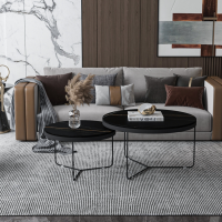 迅众 北欧岩板茶几客厅家用小户型圆形轻奢大理石茶几组合现代简约意式