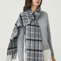 鄂尔多斯1980 秋冬经典格纹易搭配羊绒水纹格子围巾 灰