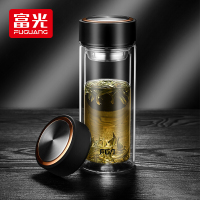 富光 便携创意双层泡茶玻璃水杯 500ml WFB1020-500 黑色