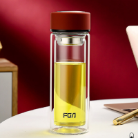 富光 便携创意双层泡茶玻璃水杯 500ml WFB1020-500 红色