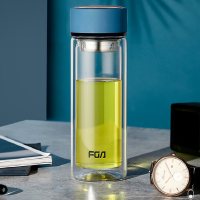 富光 便携创意双层泡茶玻璃水杯 500ml WFB1020-500 蓝色