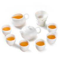 金镶玉 白瓷功夫茶具套装 中国白·羊脂玉瓷素烧三才盖碗公道杯茶杯送礼礼盒装 羊脂玉瓷素烧雅韵茶具套装