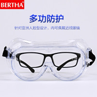 贝尔莎护目镜防唾沫飞溅男女防护眼镜封闭式防雾防尘防风沙透气可戴近视眼镜 松紧绑带