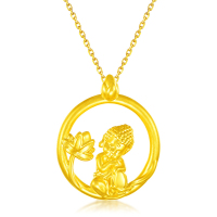 GZUAN古钻珠宝 3D硬足金黄金火焰莲花佛时尚精美女吊坠 生日礼物 YJD0007