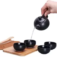 菲仕康功夫茶具套装家用复古陶瓷茶盘茶托整套茶杯茶壶随行茶包礼盒曜石黑