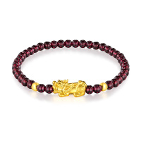 GZUAN古钻珠宝 黄金足金3D硬金石榴石貔貅女士手链转运珠 JDSH0015