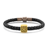 GZUAN古钻珠宝 守护 黄金足金3D硬金转运珠男款黑绳手链手串 JXYJS0013