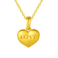 GZUAN古钻珠宝 桃心 黄金足金3D硬金心形吊坠 ZHJD0001