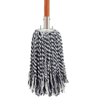 老式平板拖把商用普通棉线排拖尘推拖把木杆墩布大号加固 蓝白线圆头