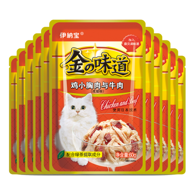 伊纳宝金的味道猫零食鸡肉配方扇贝味60g×10包