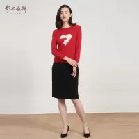 鄂尔多斯1980女装 20秋冬新年提花羊绒衫牛年生肖衫