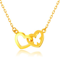 GZUAN古钻珠宝 心心相依 黄金足金双心扉锁骨女士款项链套链 JXYJD0009
