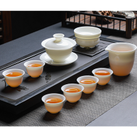 10头亮光羊脂玉瓷-盖碗(皮箱)