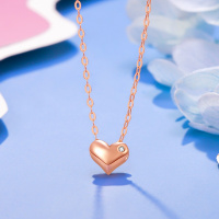 老庙黄金 18K玫瑰金心形钻石挂坠配银链表白礼