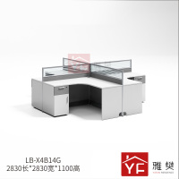 雅樊YR-LB-X4B14G 十字形四人位 电脑办公桌屏风位 宝马灰铝材+米白+灰波纹板 2830*2830*1100